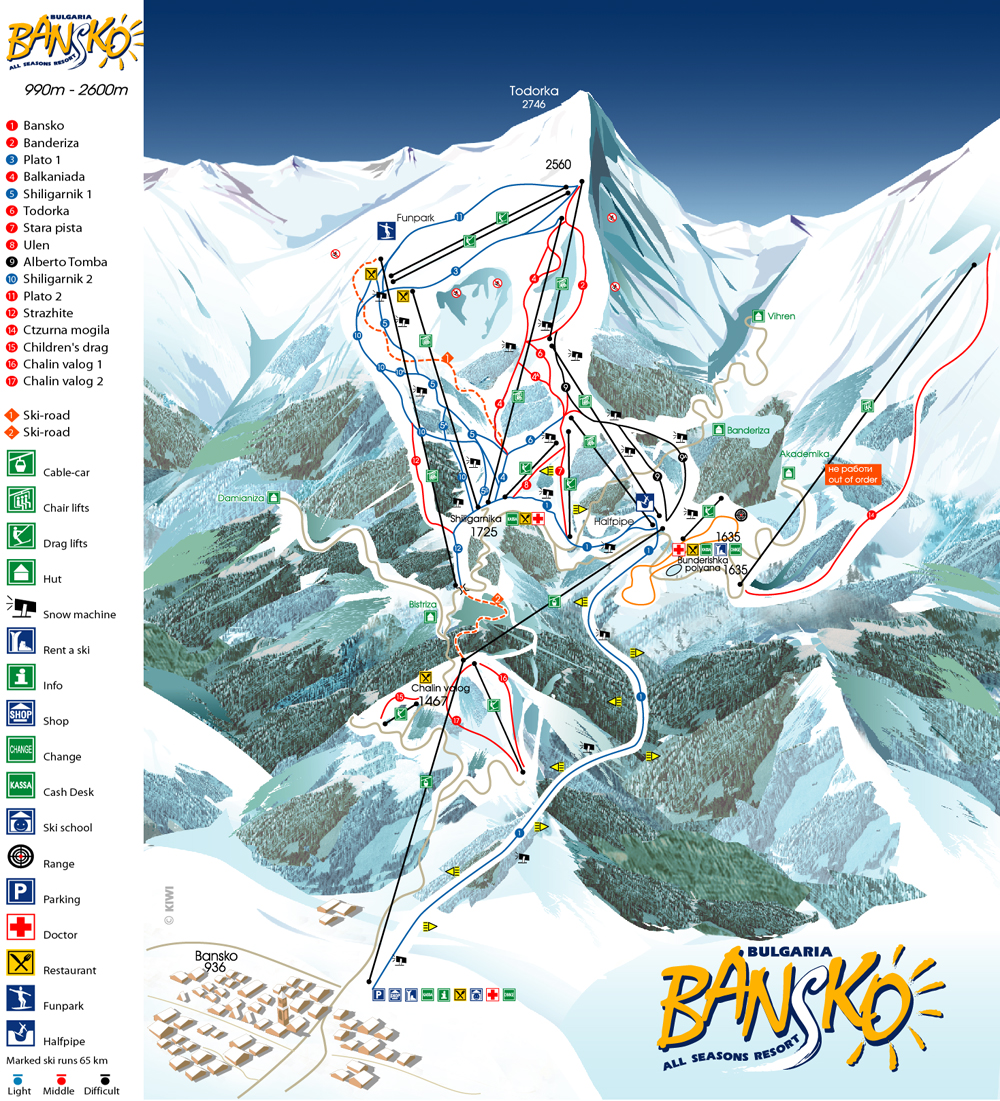 Harta partii ski (schi) Bansko, Bulgaria